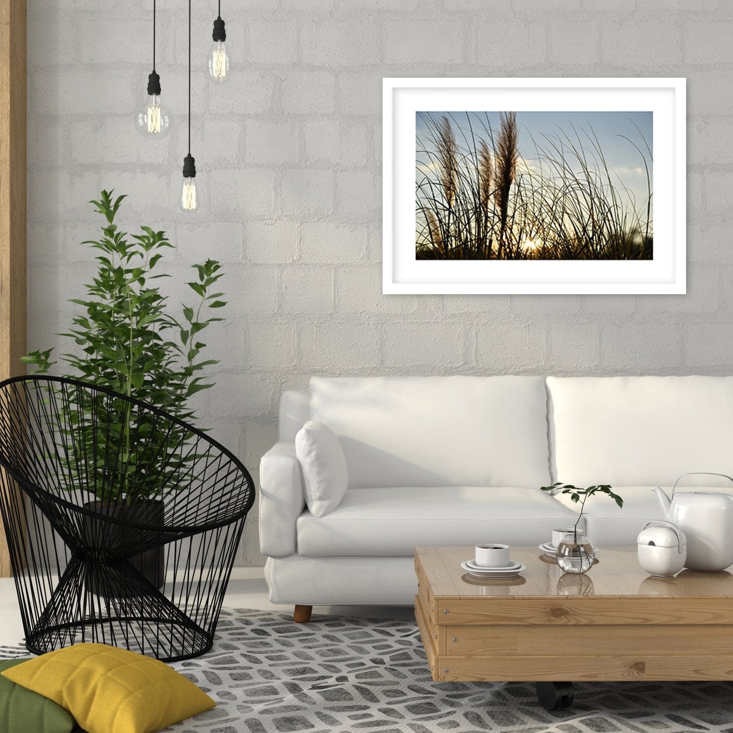 Glezna baltā rāmī - Reed In The Sun Home Trends DECO