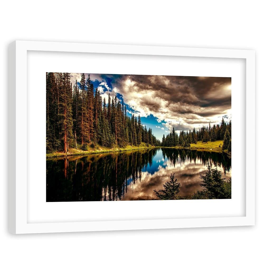 Glezna baltā rāmī - Reflection Of The Sky In The Lake Home Trends DECO