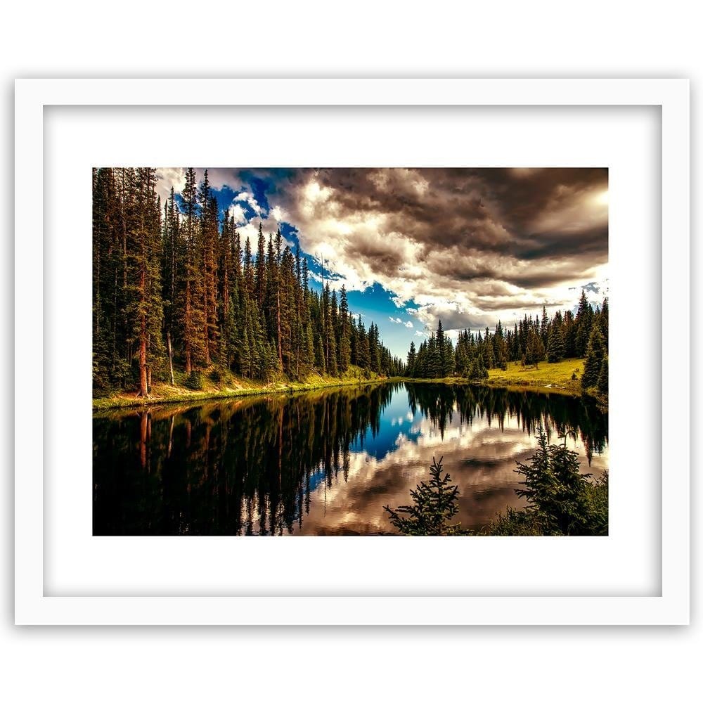 Glezna baltā rāmī - Reflection Of The Sky In The Lake Home Trends DECO