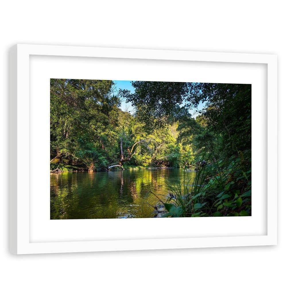 Glezna baltā rāmī - River In Tropical Forest Home Trends DECO