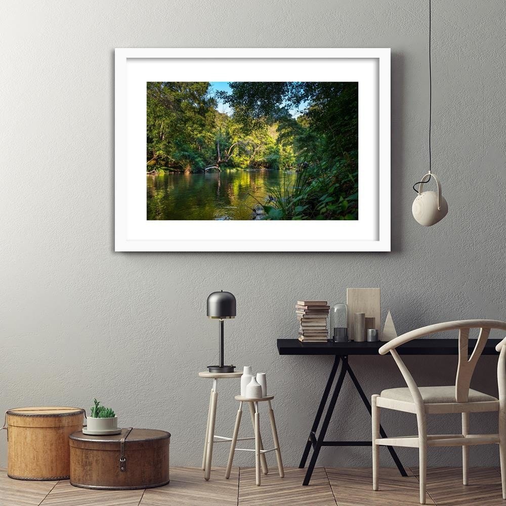 Glezna baltā rāmī - River In Tropical Forest Home Trends DECO