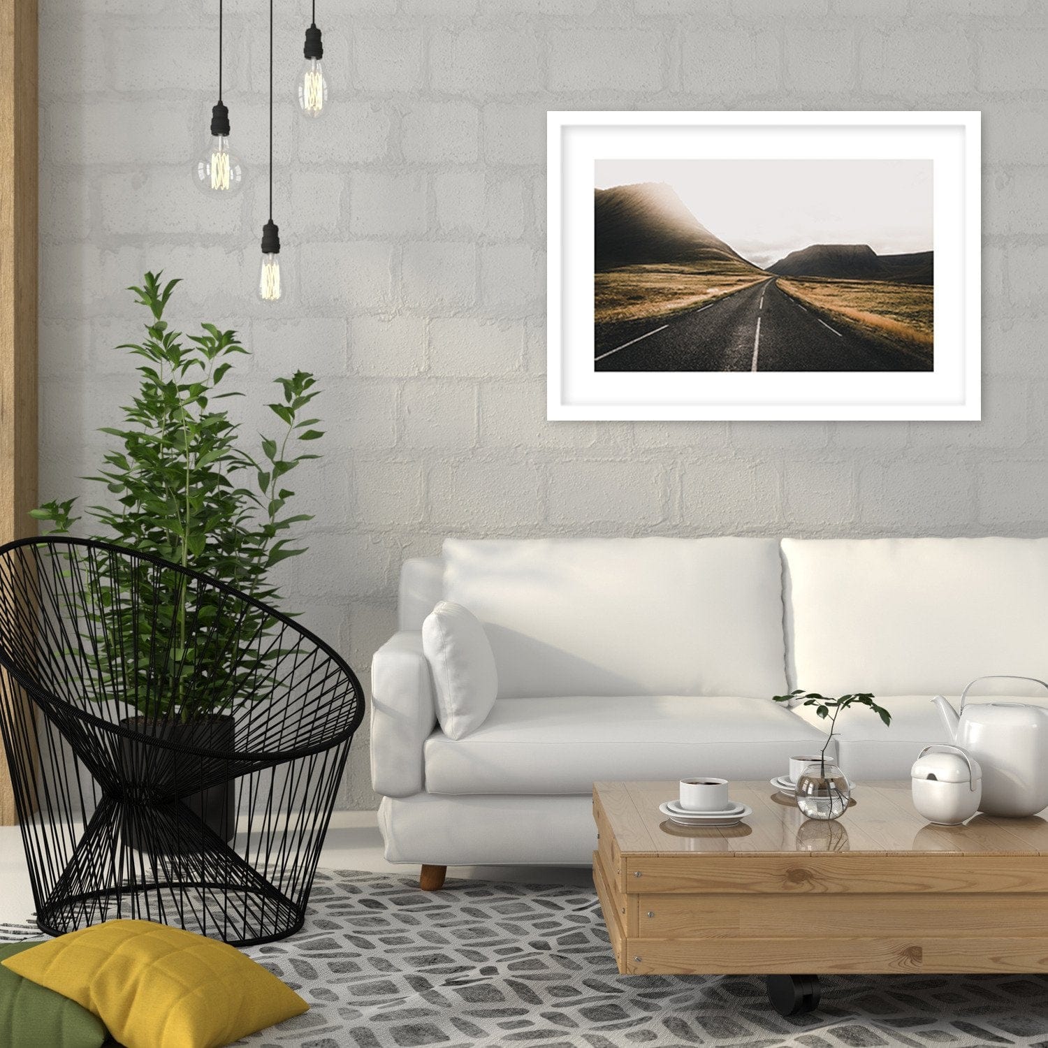 Glezna baltā rāmī - Road And Mountains Home Trends DECO