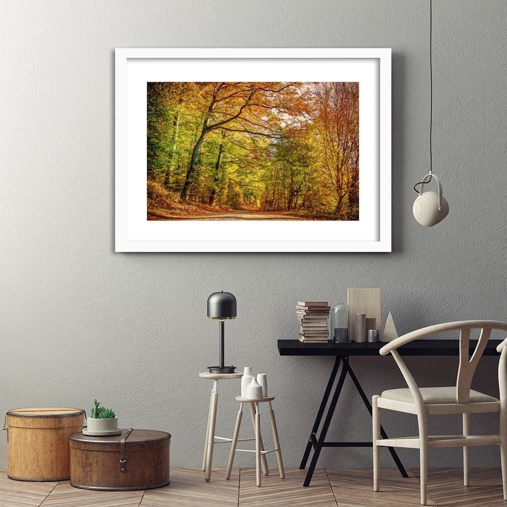 Glezna baltā rāmī - Road In The Autumn Forest Home Trends DECO