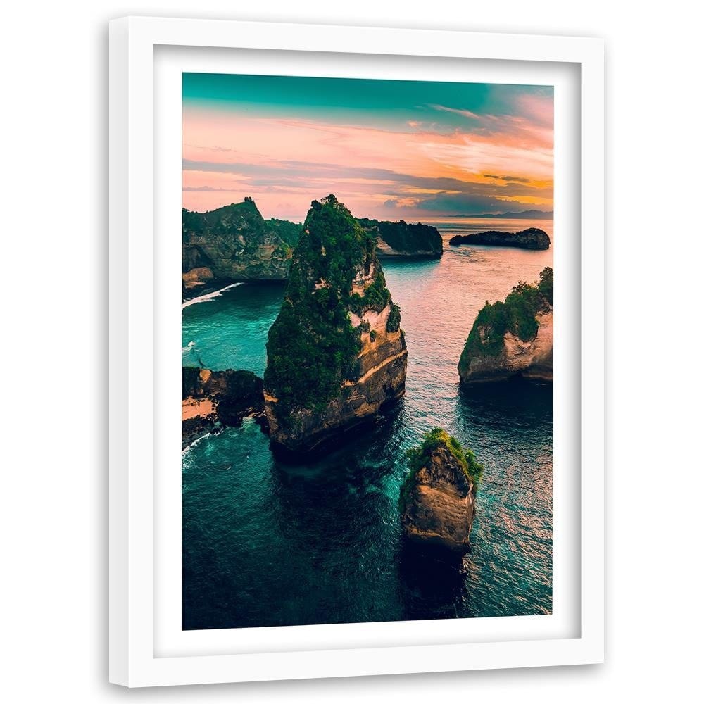 Glezna baltā rāmī - Rocks In The Turquoise Ocean Home Trends DECO