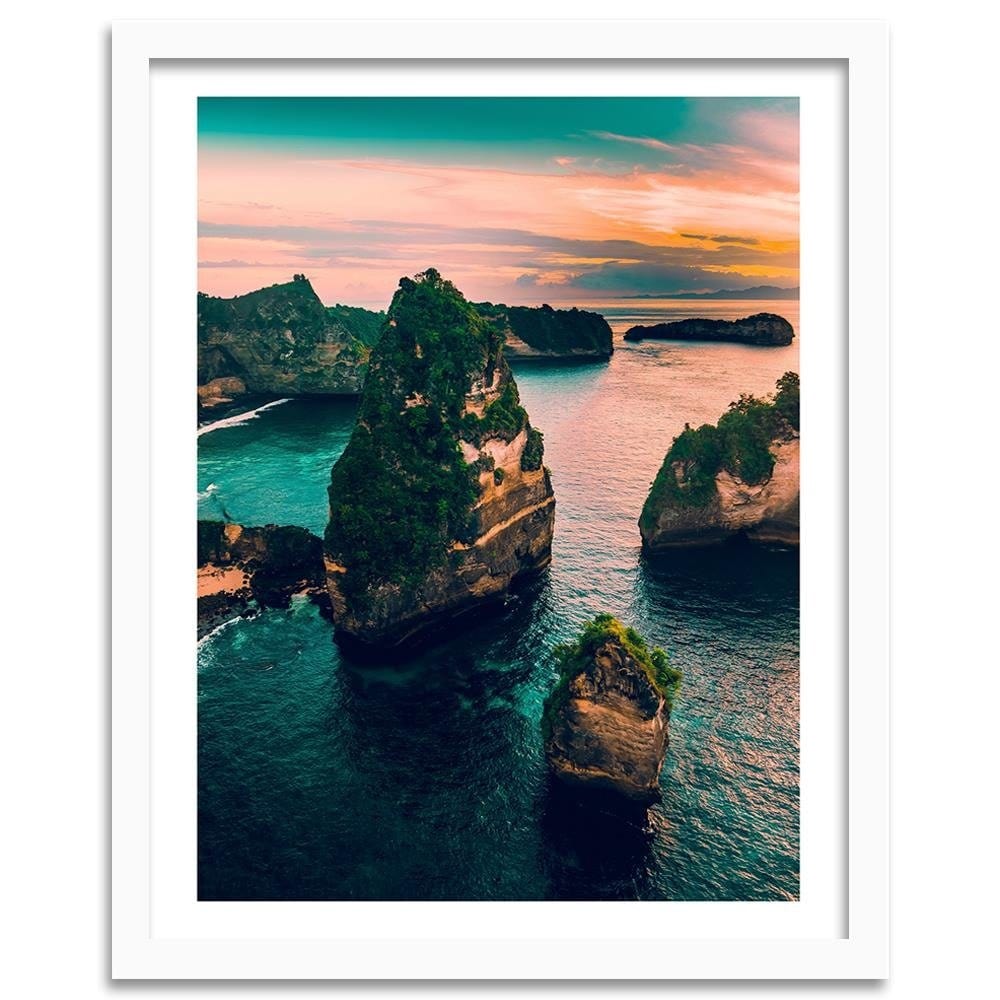 Glezna baltā rāmī - Rocks In The Turquoise Ocean Home Trends DECO