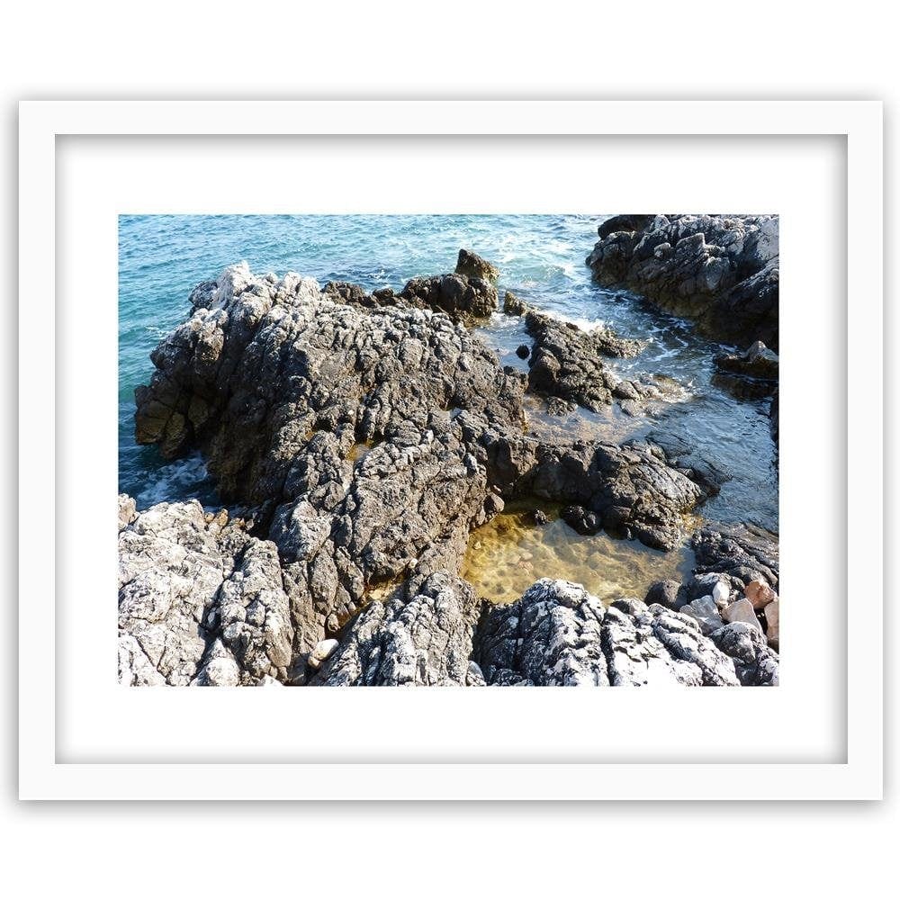 Glezna baltā rāmī - Rocks On The Shore Of The Ocean Home Trends DECO