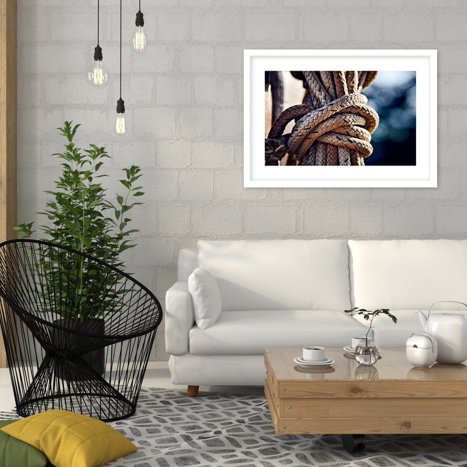 Glezna baltā rāmī - Rope Knot Home Trends DECO