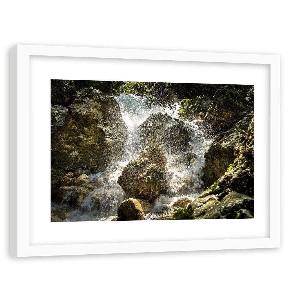 Glezna baltā rāmī - Rushing Waterfall Home Trends DECO