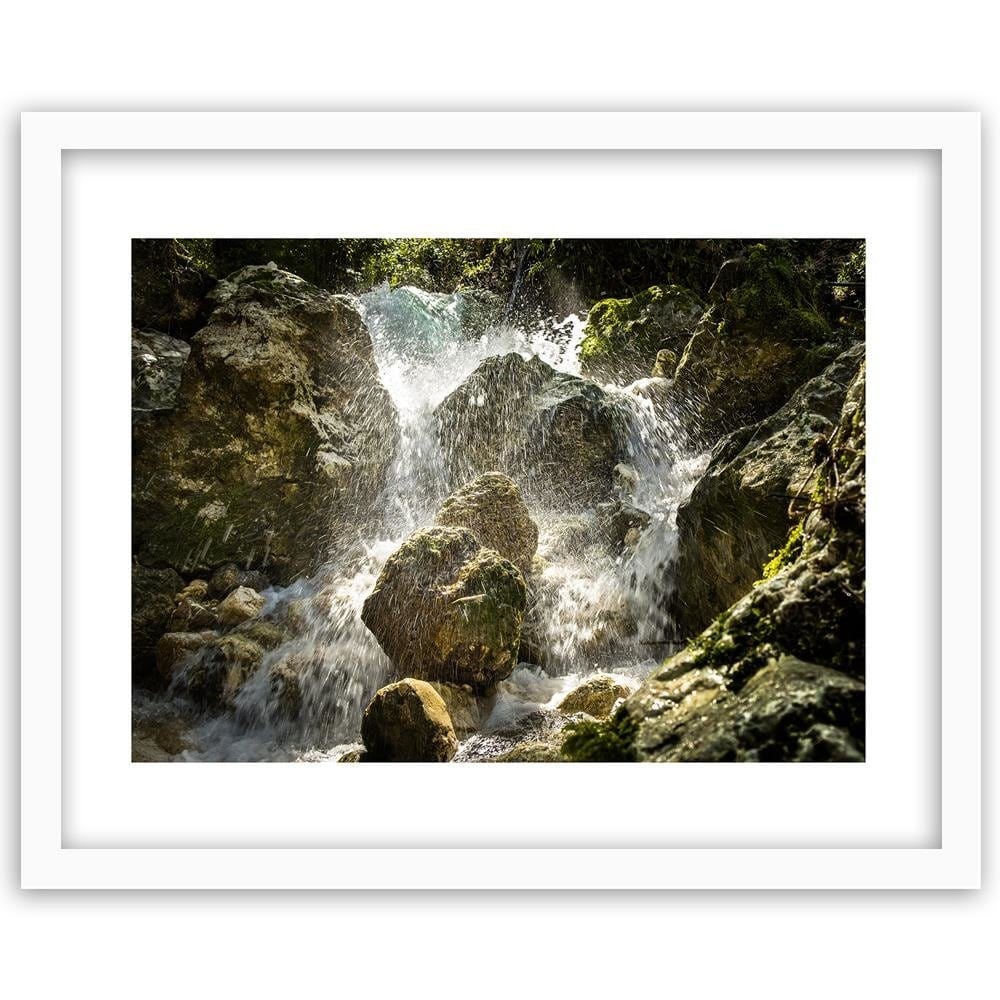 Glezna baltā rāmī - Rushing Waterfall Home Trends DECO