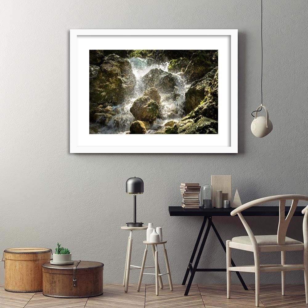 Glezna baltā rāmī - Rushing Waterfall Home Trends DECO
