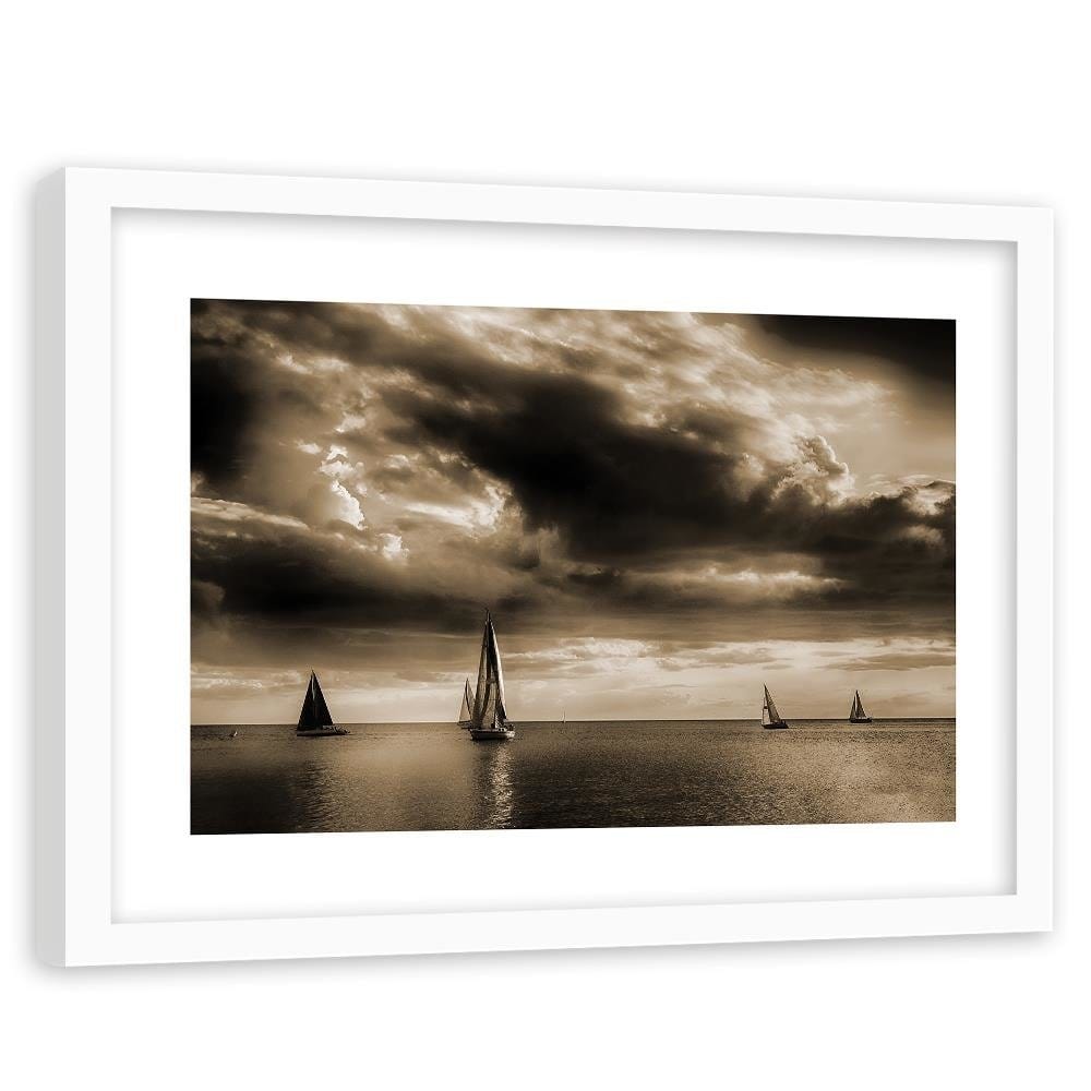 Glezna baltā rāmī - Sailboats At Sea 1 Home Trends DECO