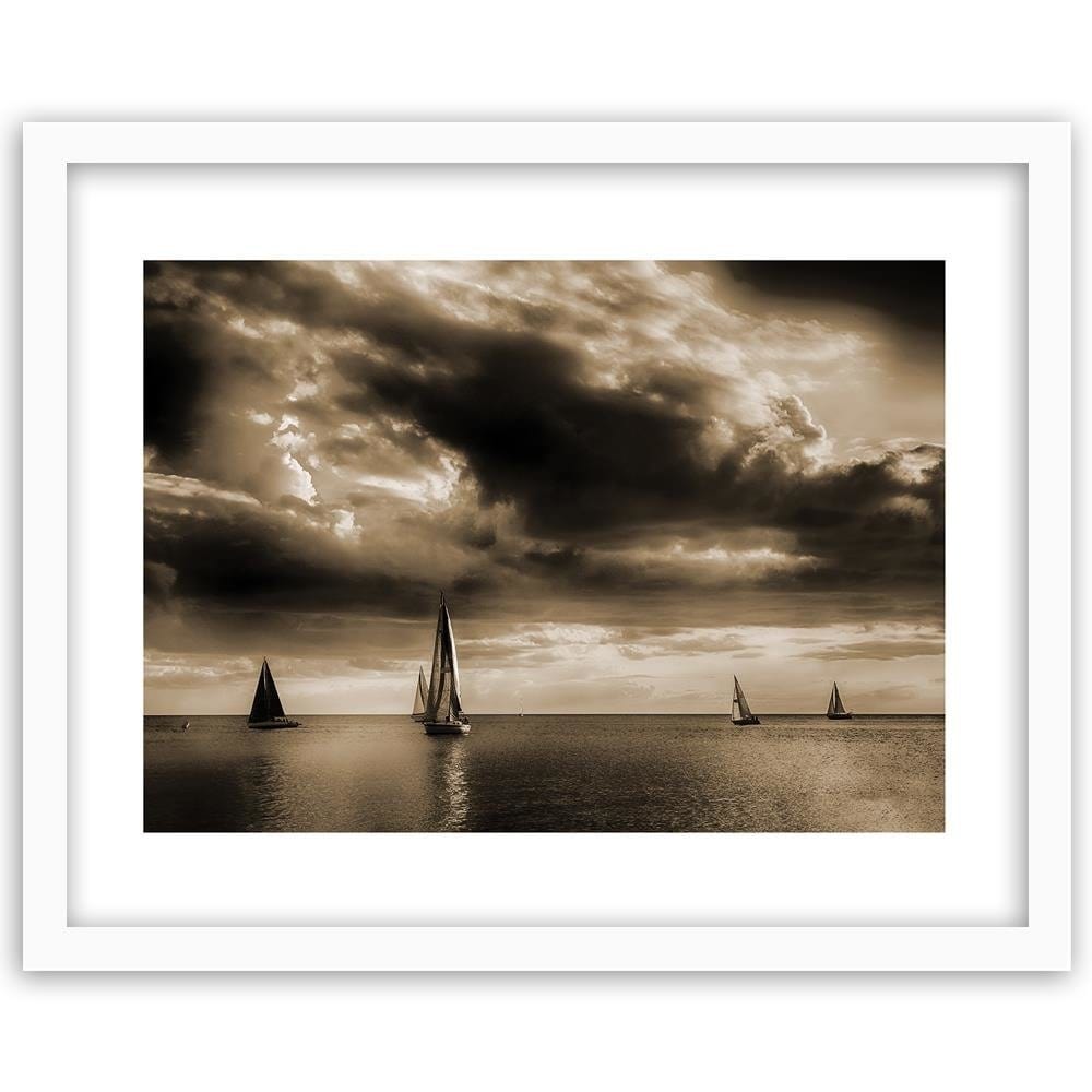 Glezna baltā rāmī - Sailboats At Sea 1 Home Trends DECO