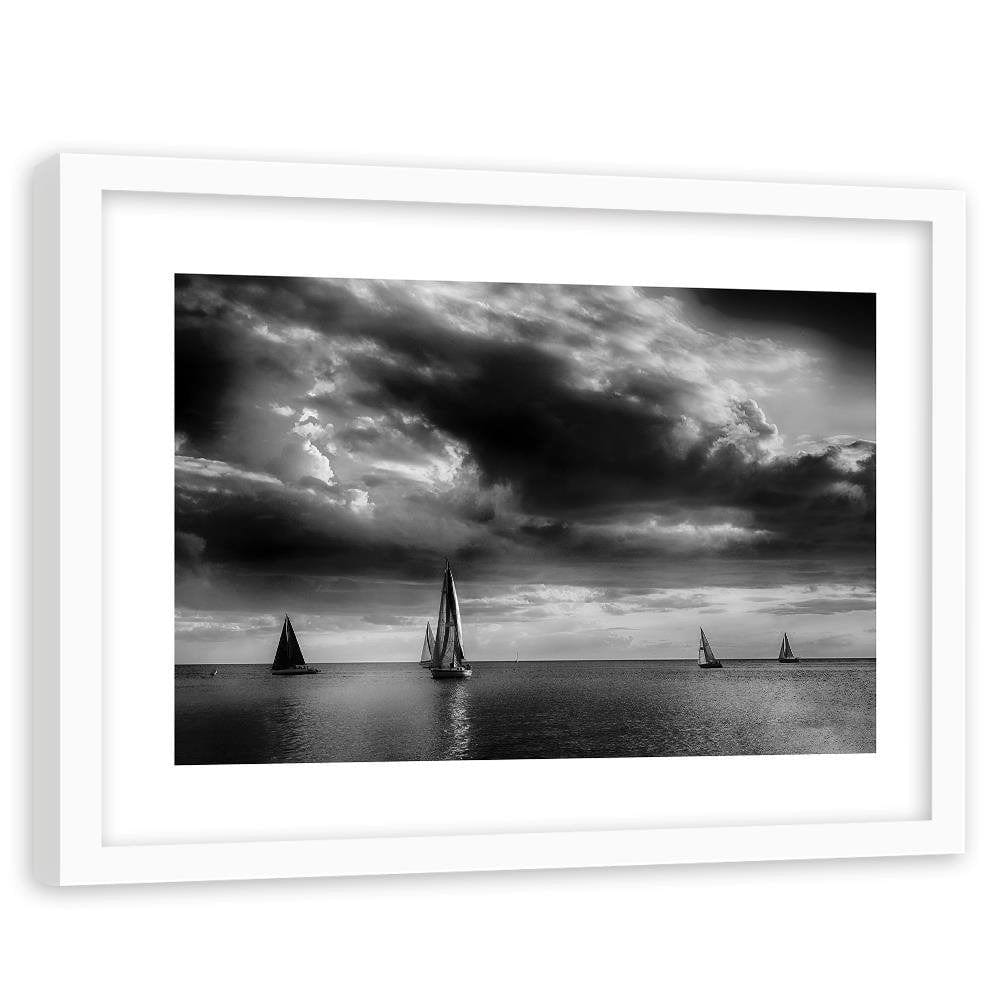 Glezna baltā rāmī - Sailboats At Sea 2 Home Trends DECO