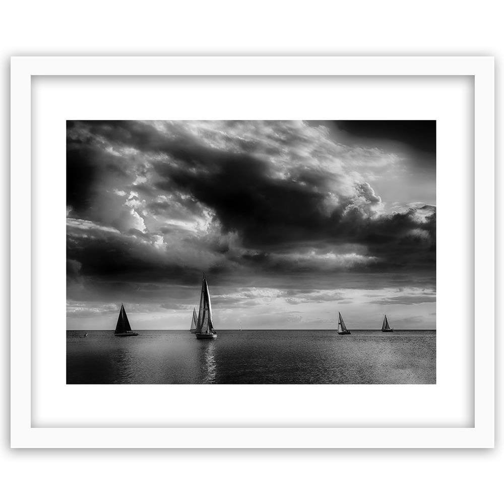 Glezna baltā rāmī - Sailboats At Sea 2 Home Trends DECO