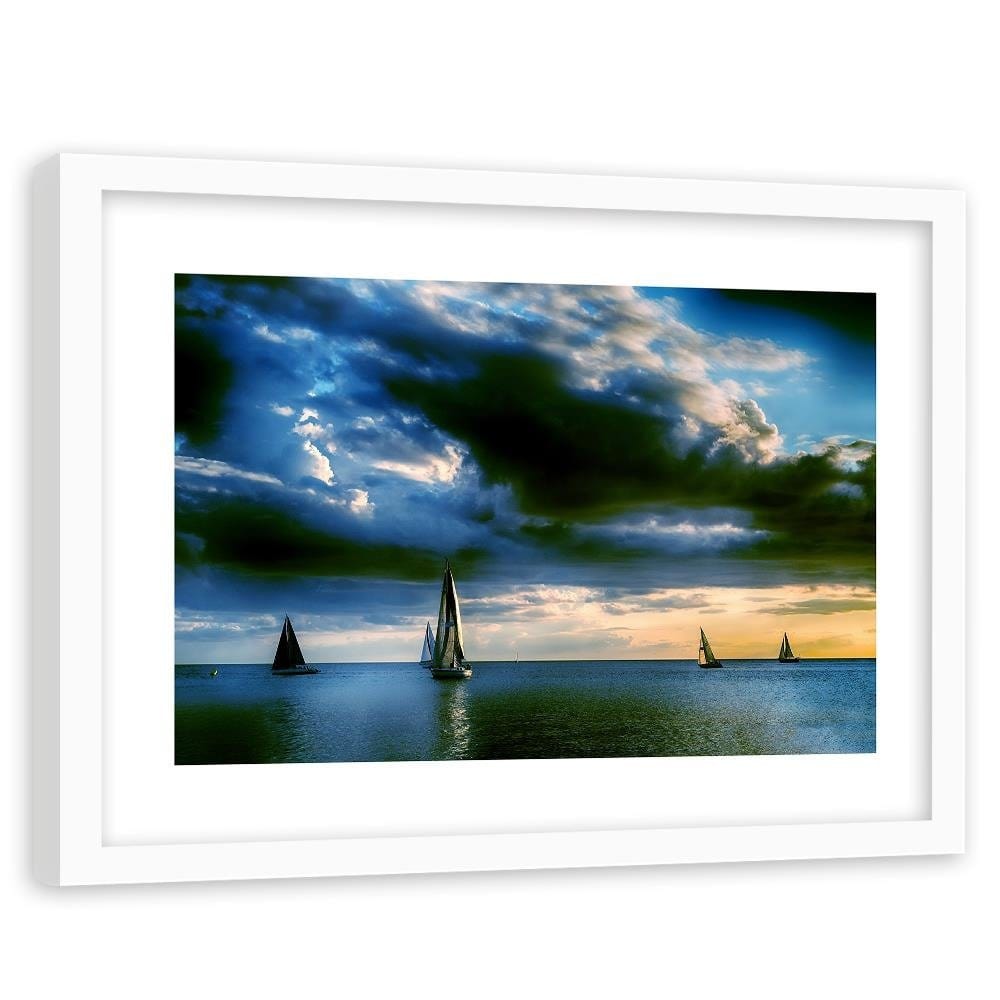 Glezna baltā rāmī - Sailboats At Sea 3 Home Trends DECO