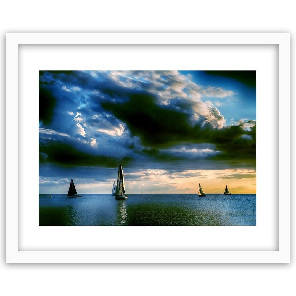 Glezna baltā rāmī - Sailboats At Sea 3 Home Trends DECO
