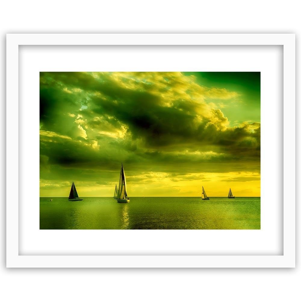 Glezna baltā rāmī - Sailboats At Sea 4 Home Trends DECO