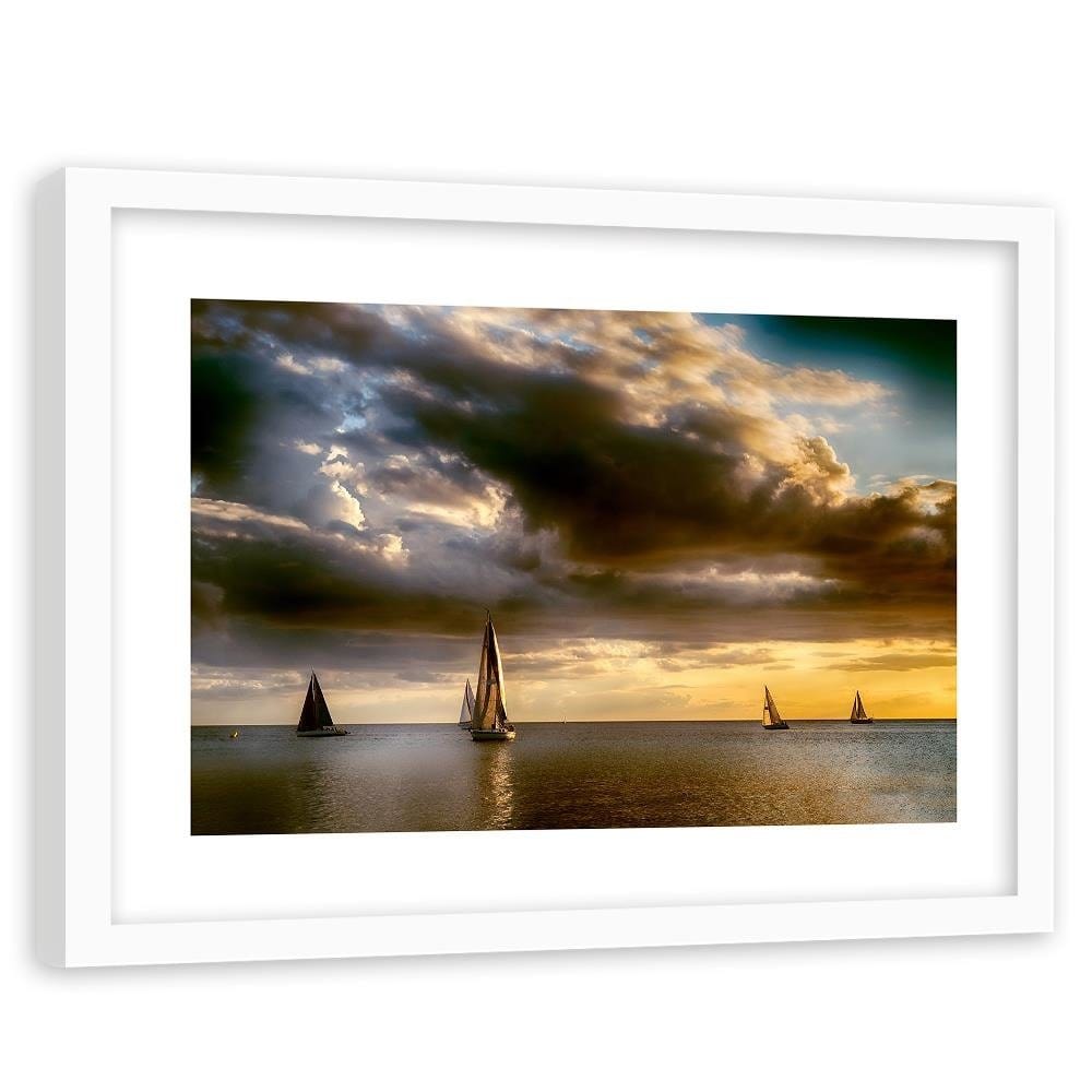 Glezna baltā rāmī - Sailboats At Sea Home Trends DECO