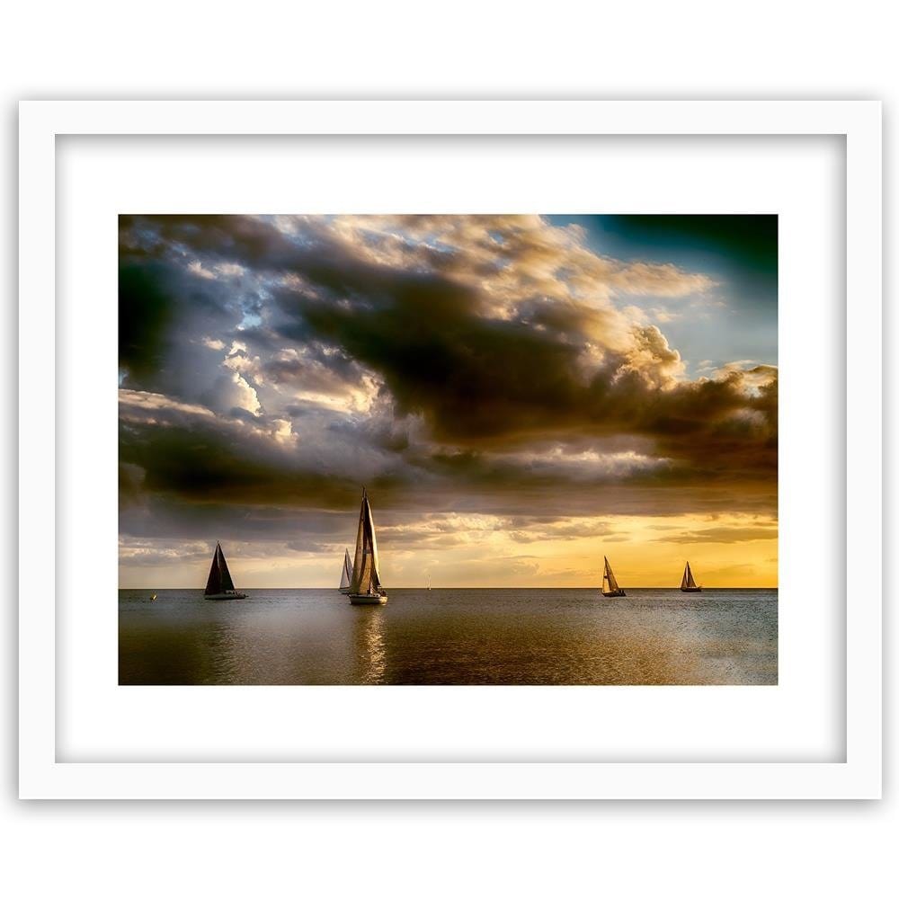 Glezna baltā rāmī - Sailboats At Sea Home Trends DECO