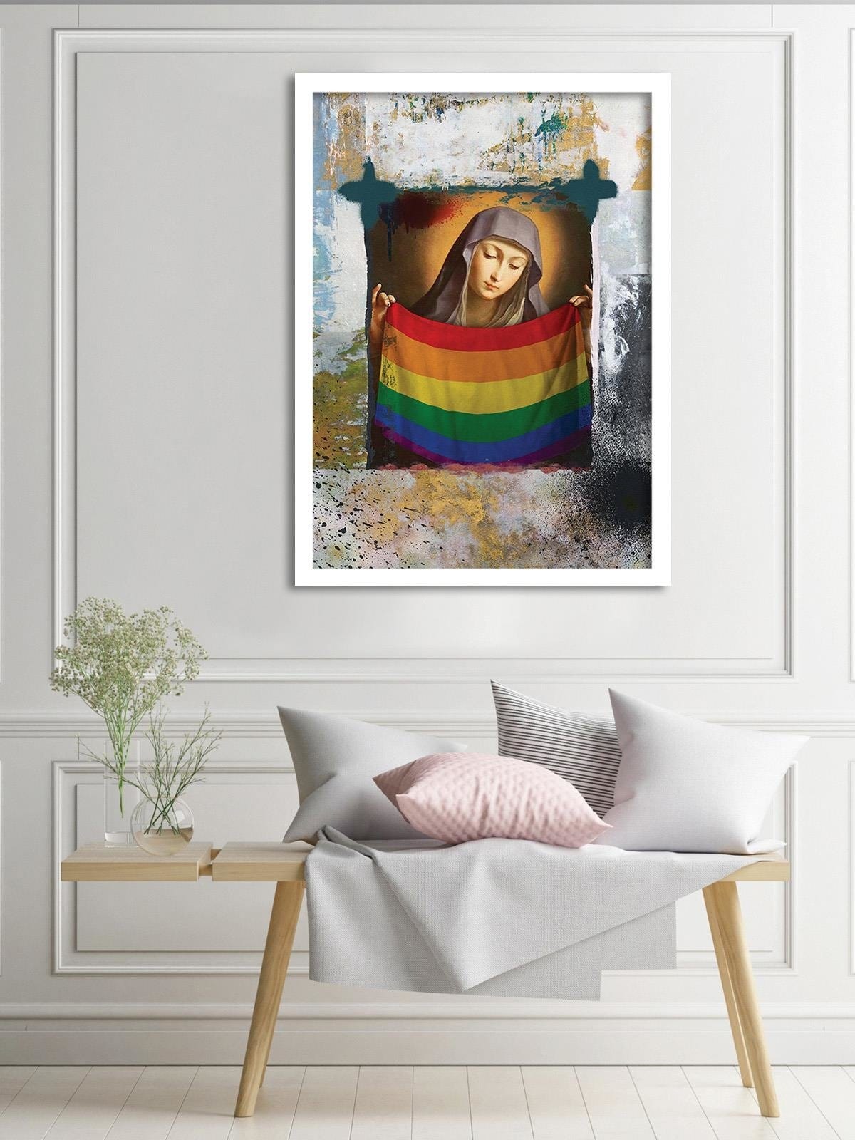 Glezna baltā rāmī - Saint Mary Image Lgbt Home Trends DECO