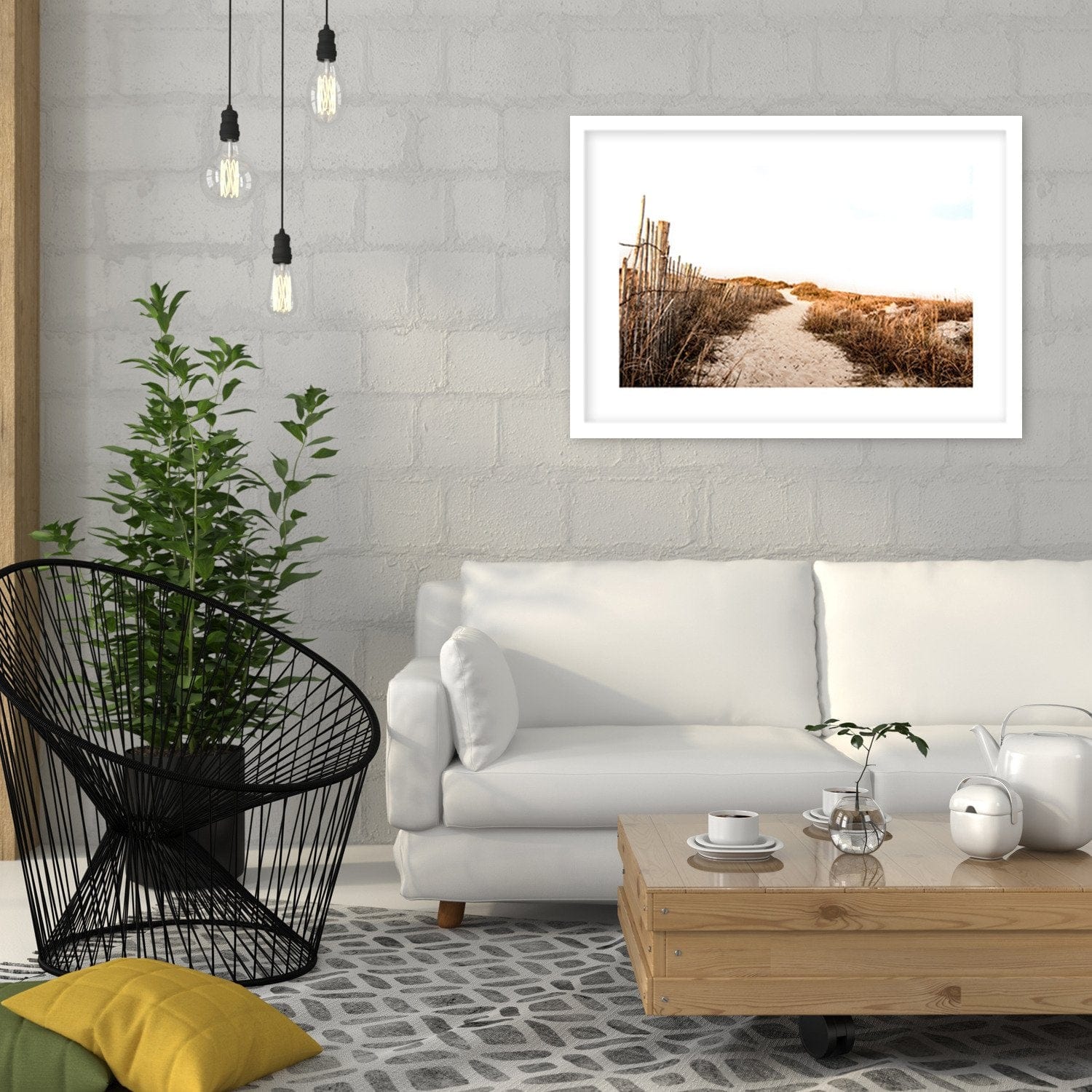 Glezna baltā rāmī - Sandy Path Home Trends DECO
