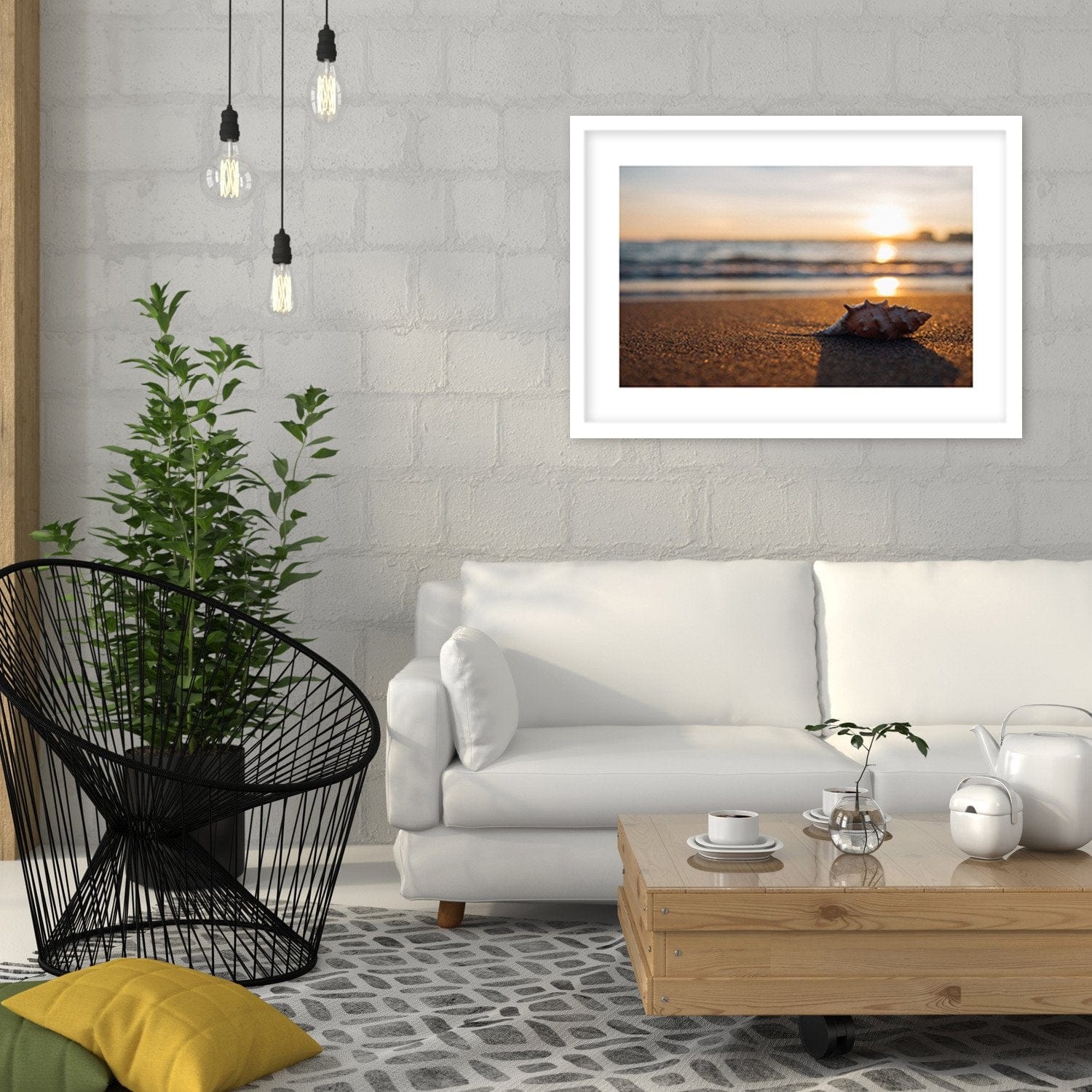 Glezna baltā rāmī - Scallop On The Beach Home Trends DECO