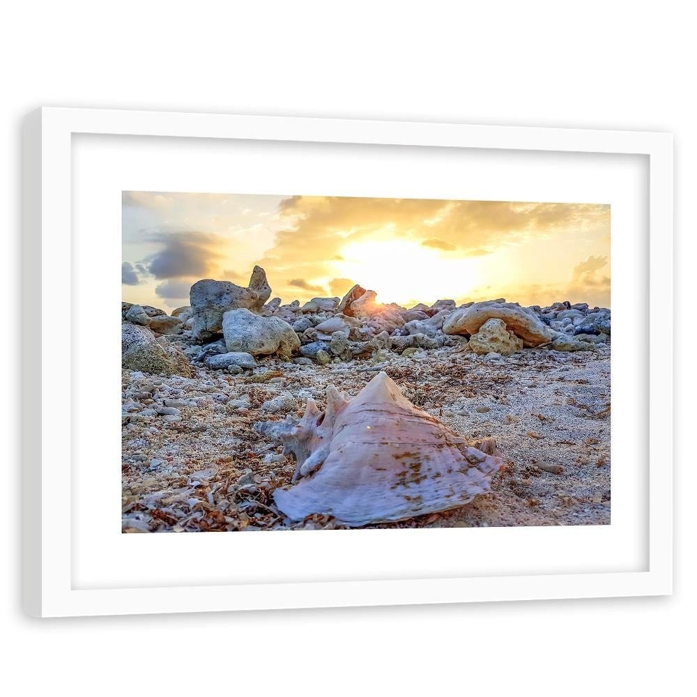 Glezna baltā rāmī - Seashell And Stones Home Trends DECO
