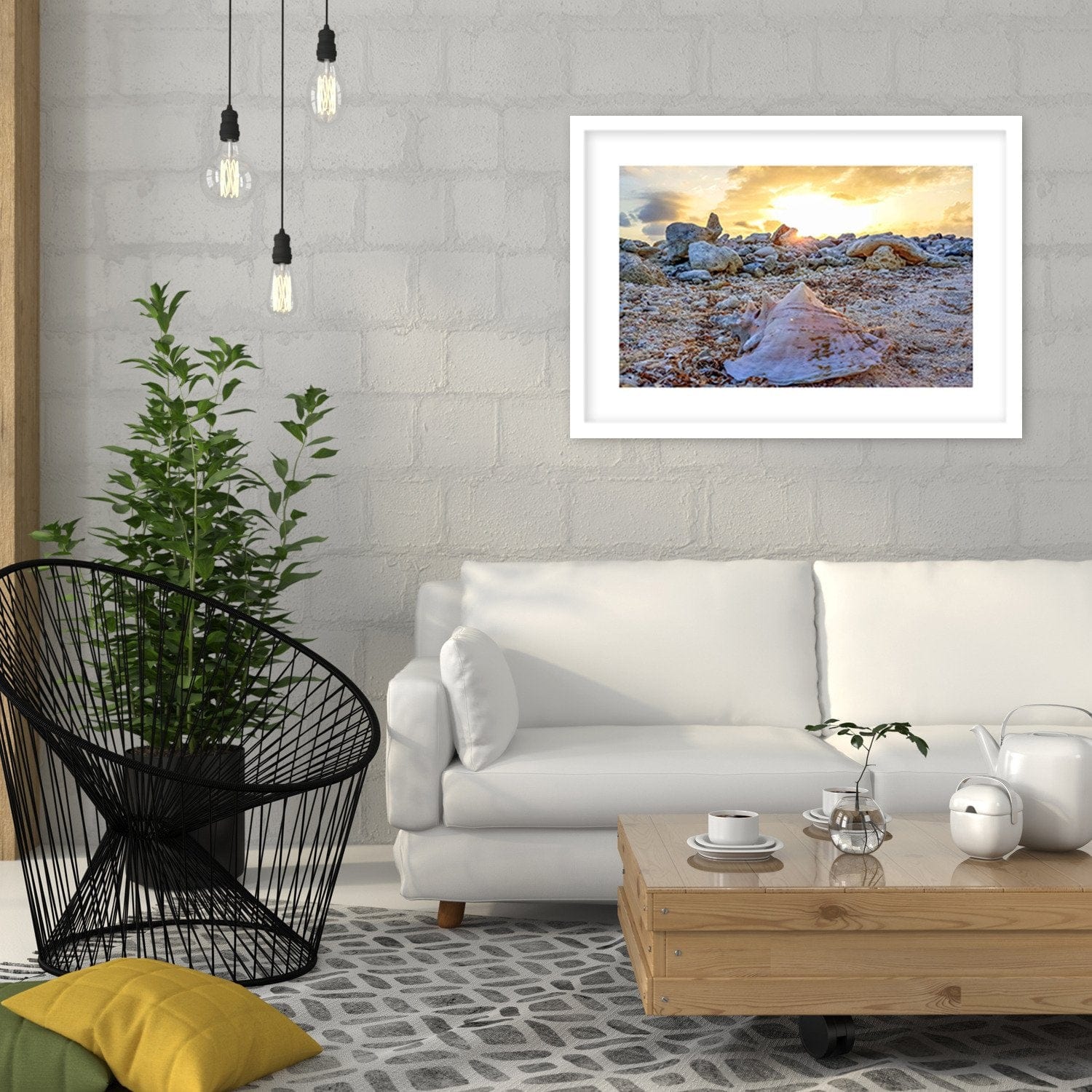 Glezna baltā rāmī - Seashell And Stones Home Trends DECO