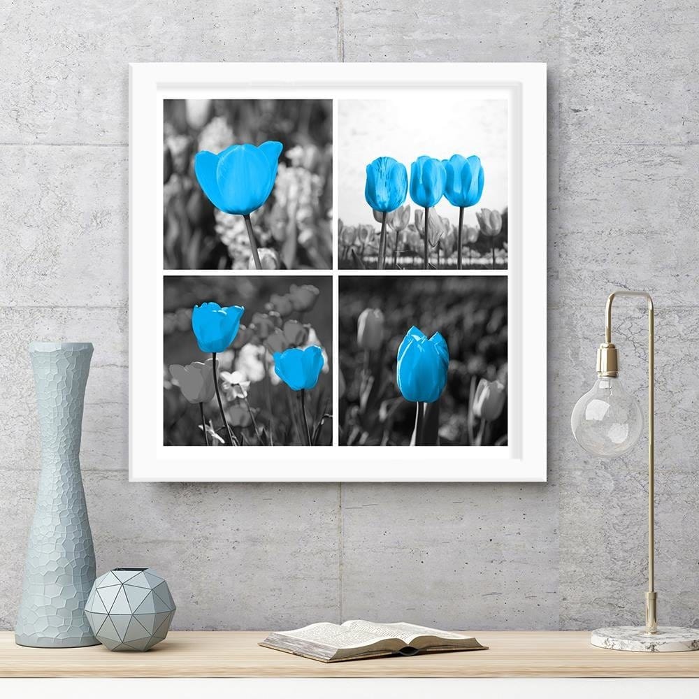 Glezna baltā rāmī - Set Of Blue Tulips Home Trends DECO
