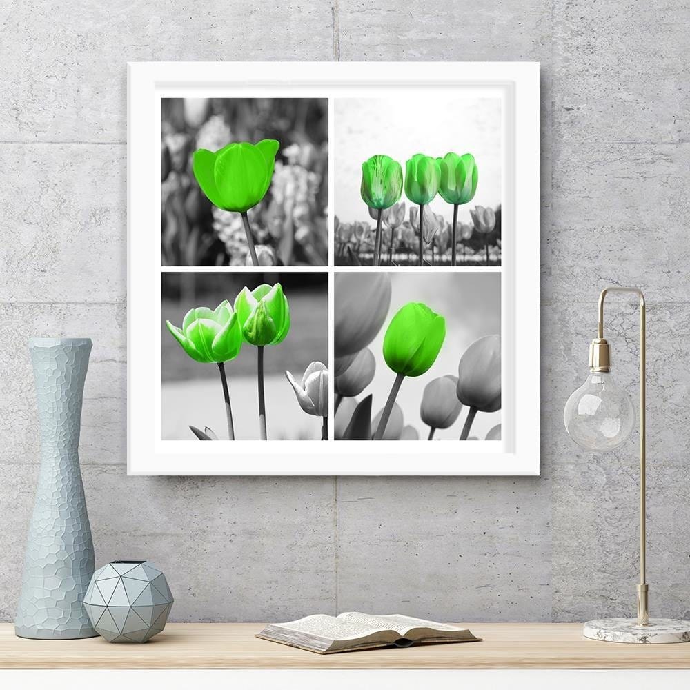 Glezna baltā rāmī - Set Of Green Poppies Home Trends DECO