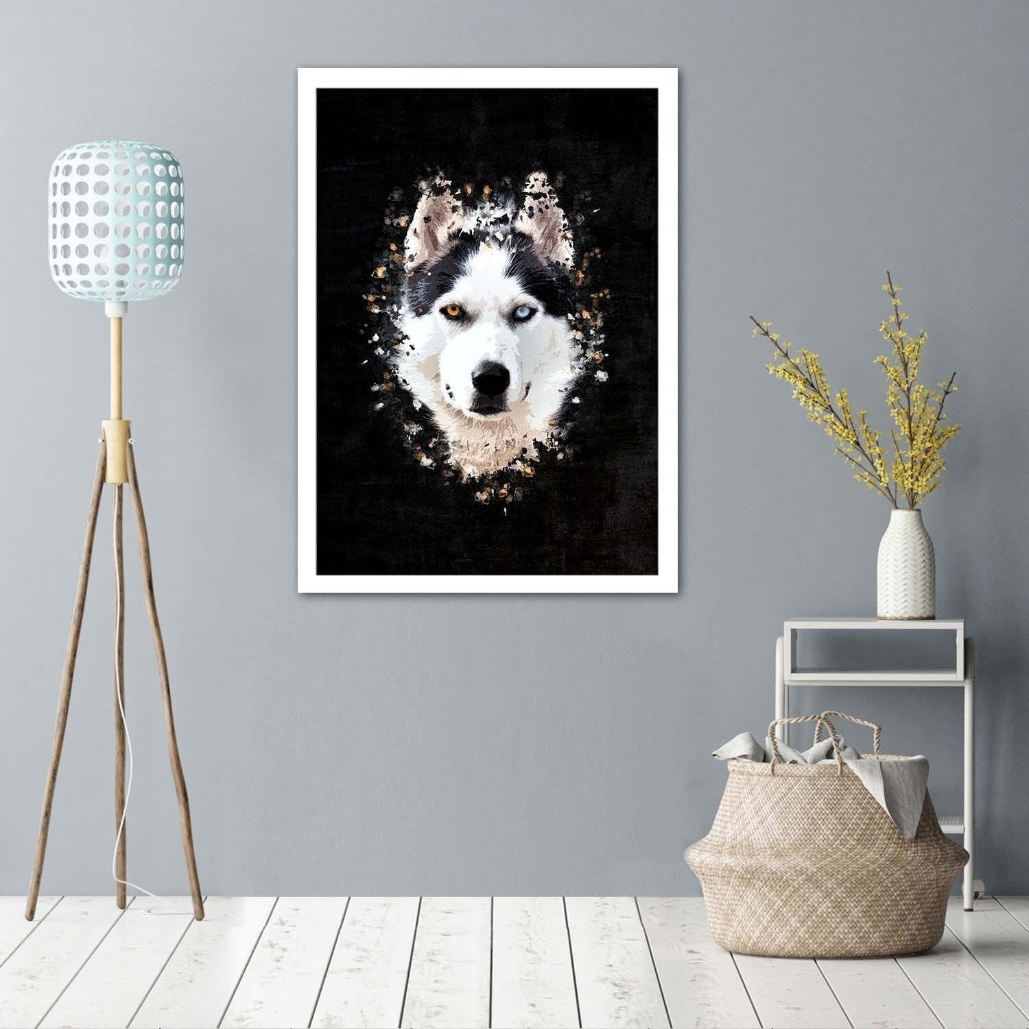 Glezna baltā rāmī - Siberian Husky Home Trends DECO