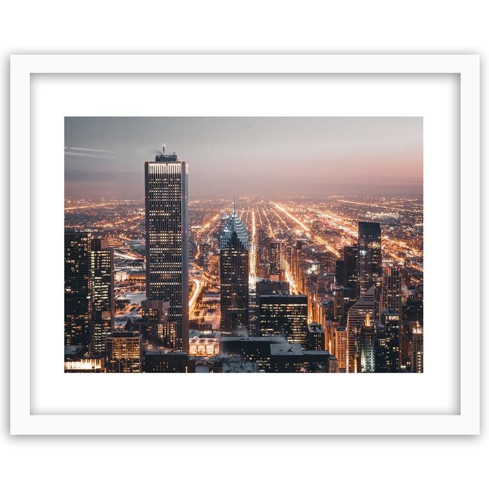 Glezna baltā rāmī - Skyscrapers At Night Home Trends DECO