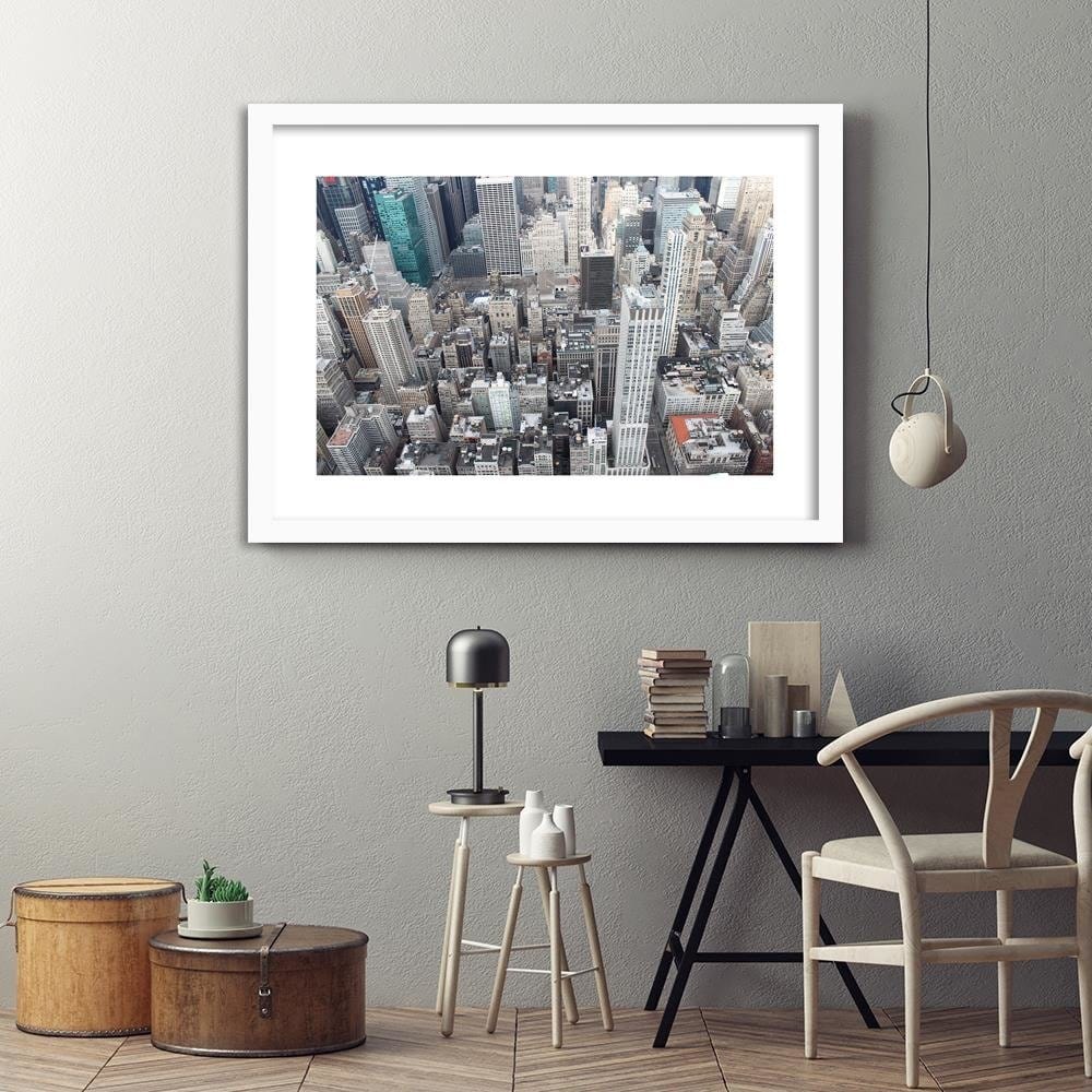 Glezna baltā rāmī - Skyscrapers Bird's Eye View Home Trends DECO