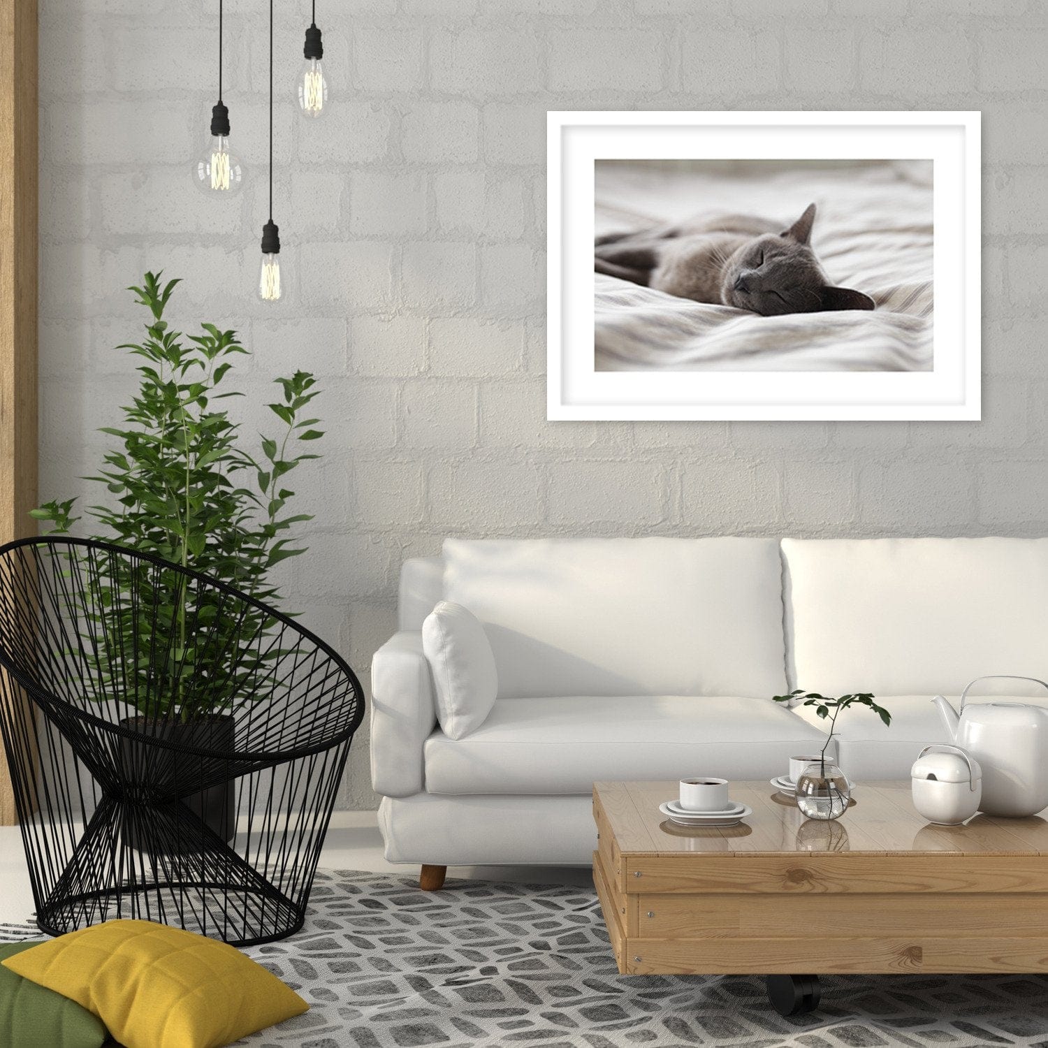 Glezna baltā rāmī - Sleepy Cat Home Trends DECO