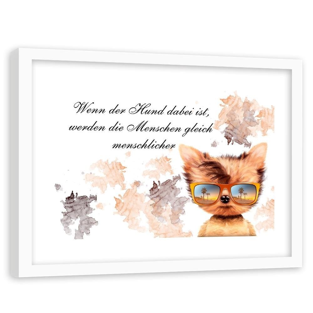 Glezna baltā rāmī - Small Dog With Glasses Home Trends DECO