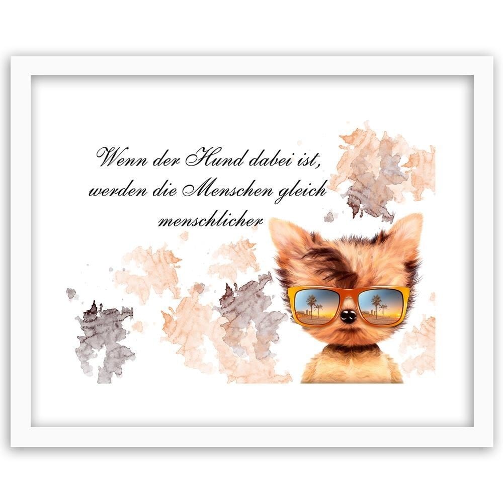 Glezna baltā rāmī - Small Dog With Glasses Home Trends DECO