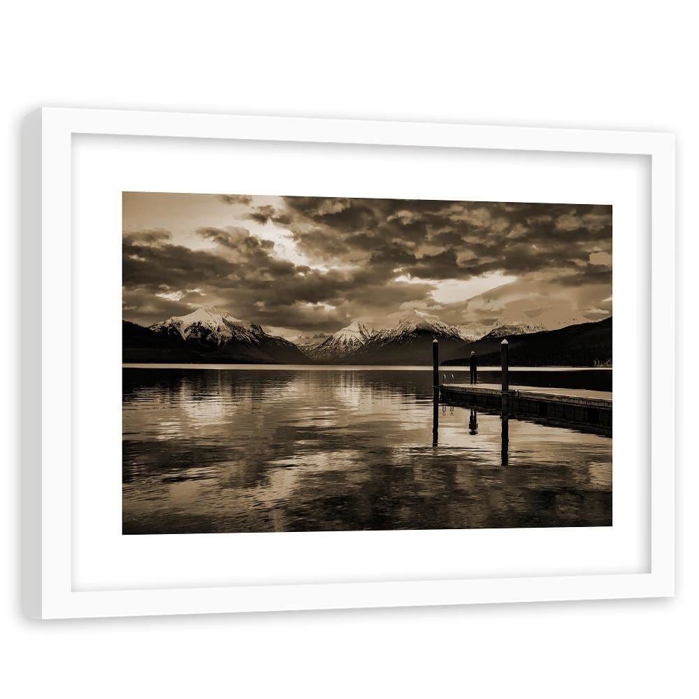 Glezna baltā rāmī - Snowy Mountains Lake 1 Home Trends DECO