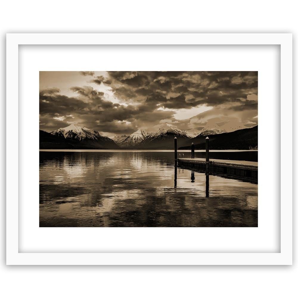 Glezna baltā rāmī - Snowy Mountains Lake 1 Home Trends DECO