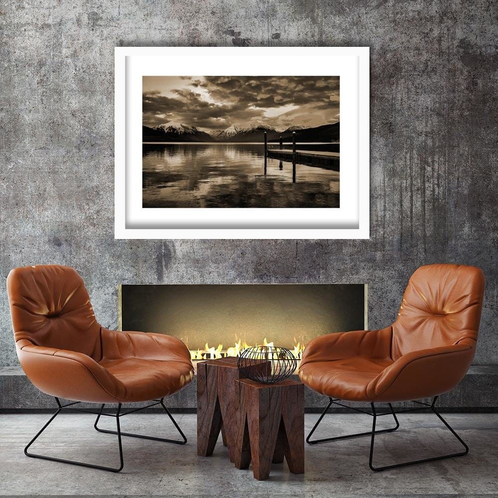 Glezna baltā rāmī - Snowy Mountains Lake 1 Home Trends DECO