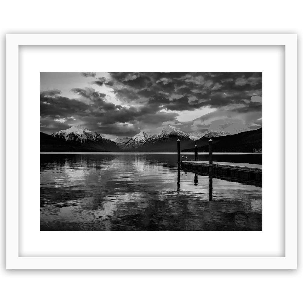 Glezna baltā rāmī - Snowy Mountains Lake 2 Home Trends DECO