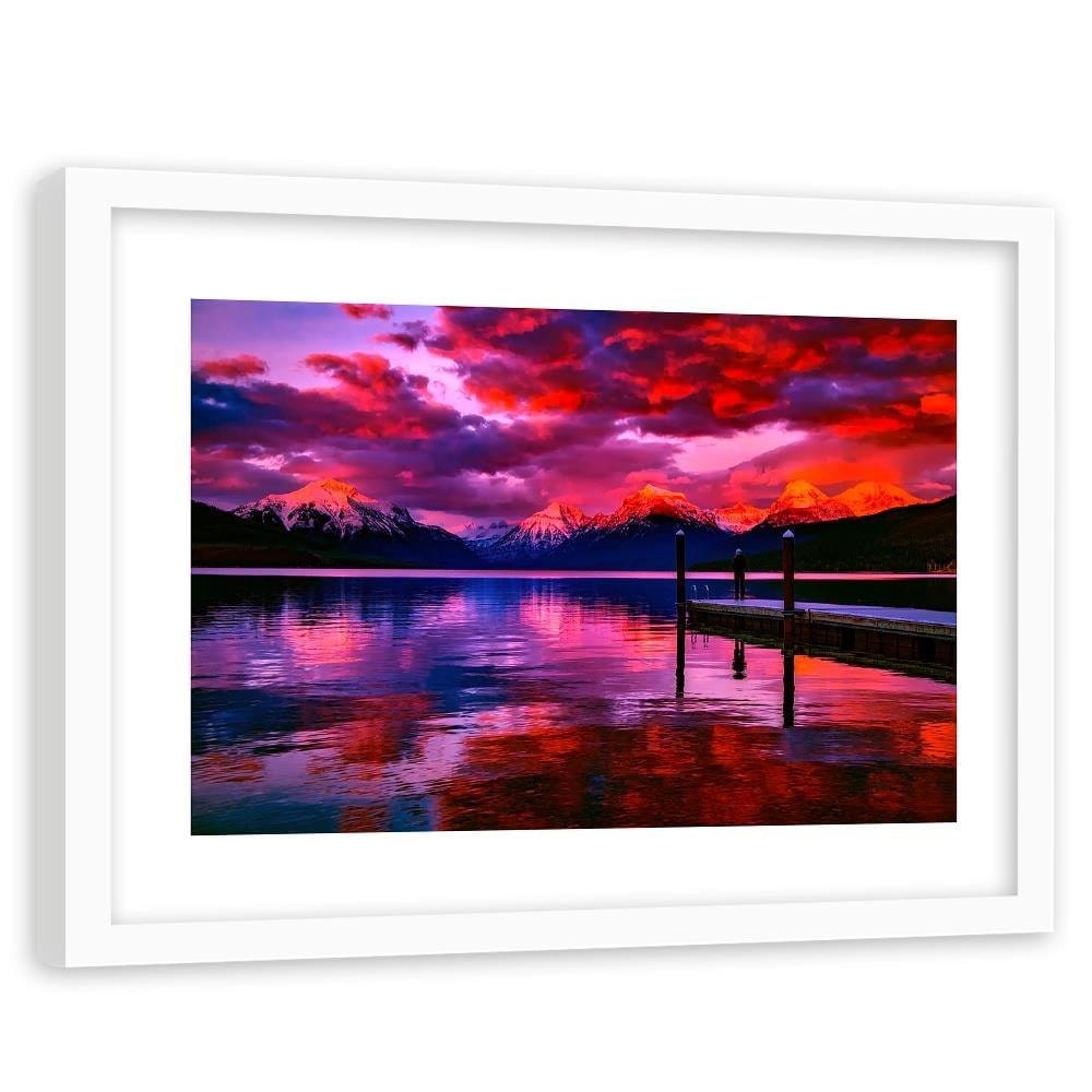 Glezna baltā rāmī - Snowy Mountains Lake 4 Home Trends DECO