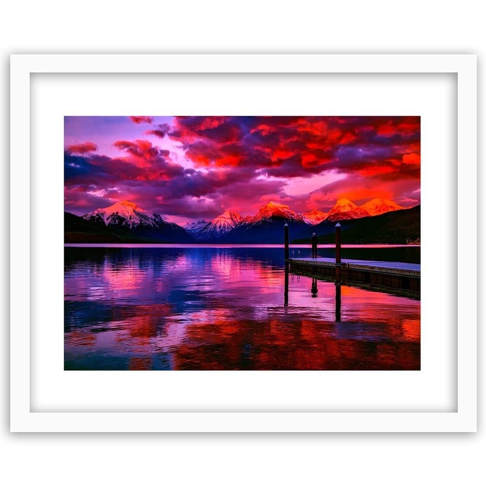 Glezna baltā rāmī - Snowy Mountains Lake 4 Home Trends DECO