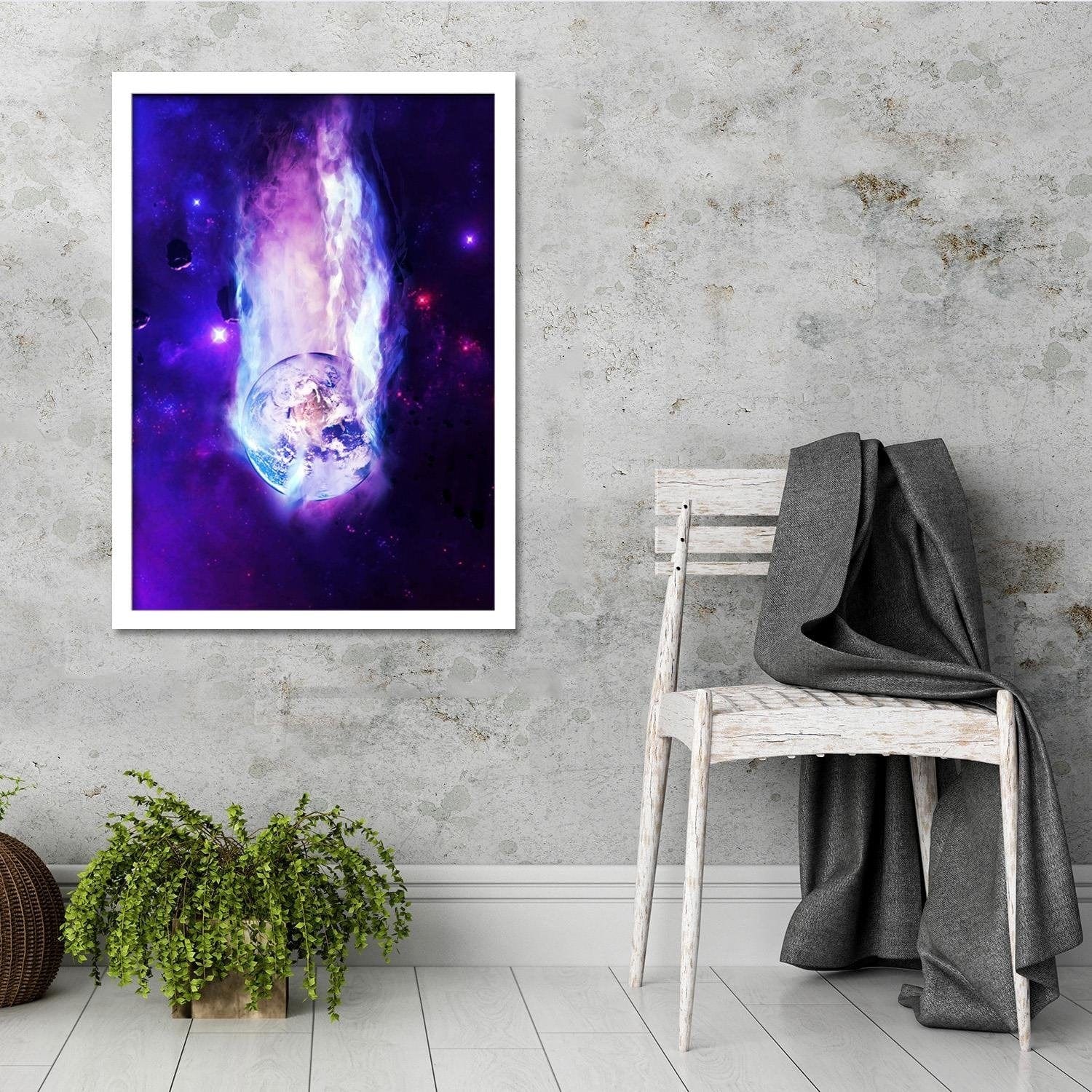 Glezna baltā rāmī - Space Wall Art Purple Home Trends DECO