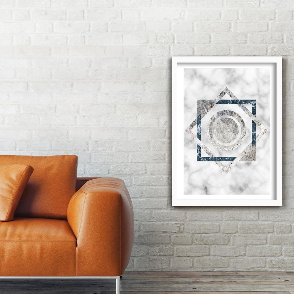 Glezna baltā rāmī - Squares And Circles - Marble  Home Trends DECO