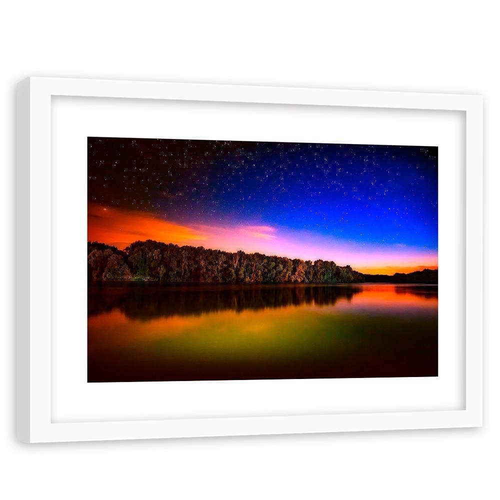 Glezna baltā rāmī - Starry Sky Over The Lake Home Trends DECO