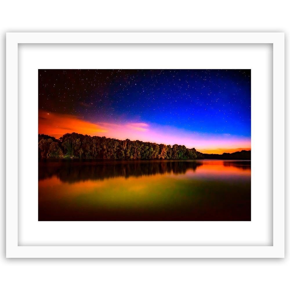 Glezna baltā rāmī - Starry Sky Over The Lake Home Trends DECO