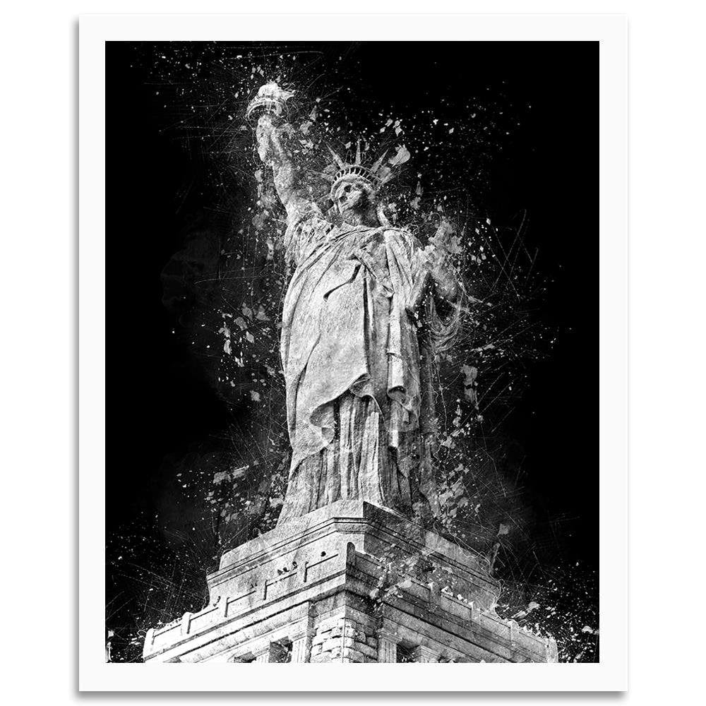 Glezna baltā rāmī - Statue Of Liberty At Night Home Trends DECO