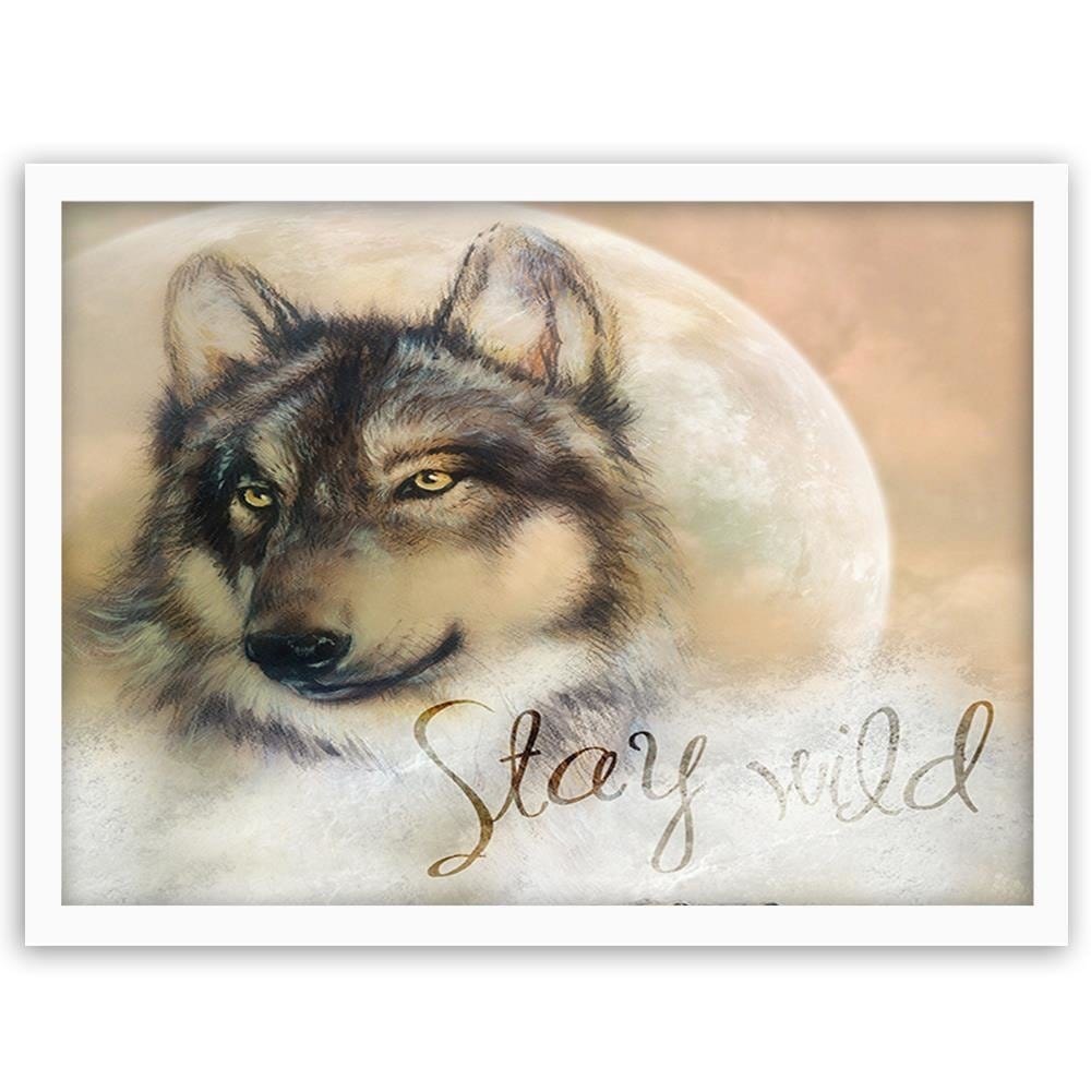 Glezna baltā rāmī - Stay Wild Wolf Home Trends DECO