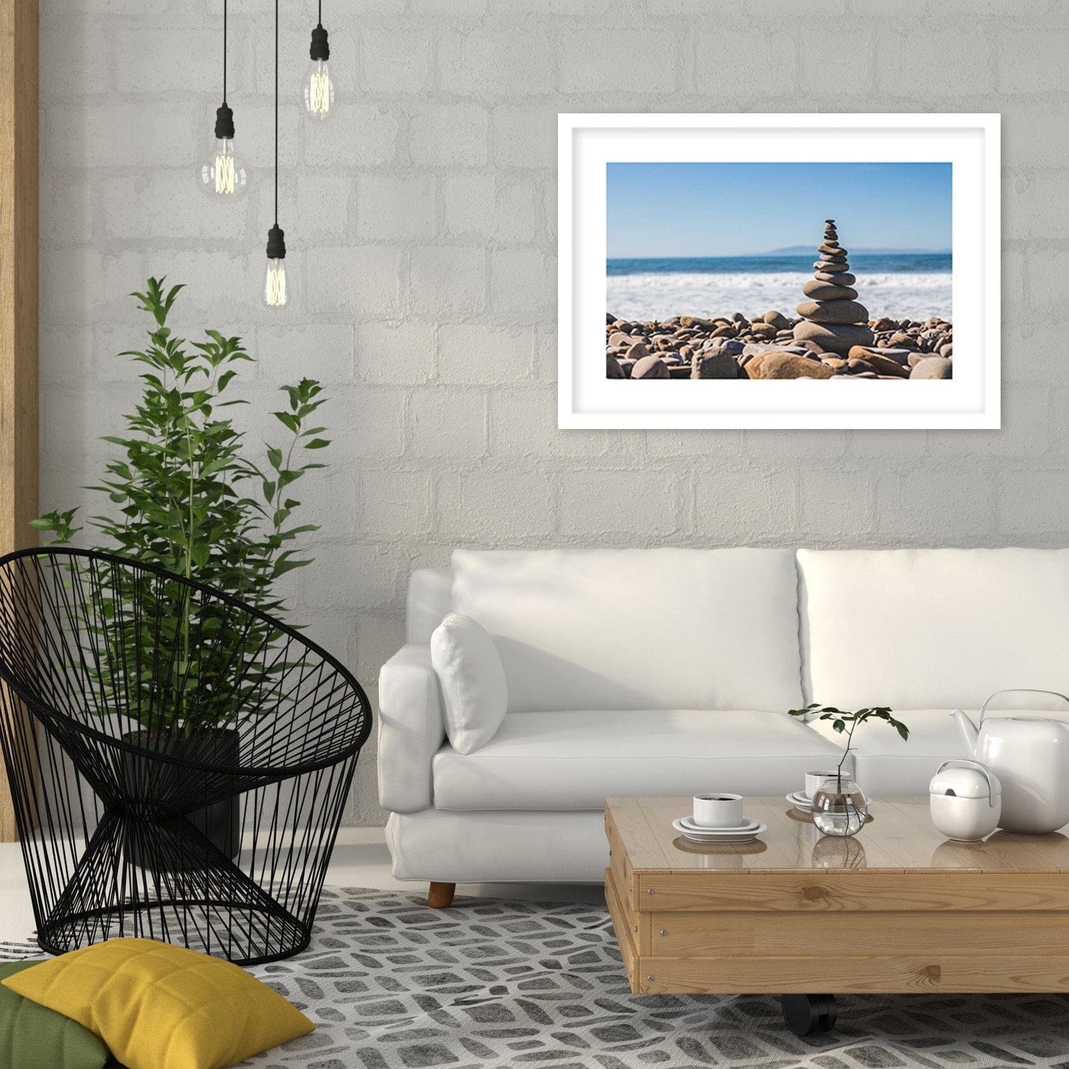 Glezna baltā rāmī - Stones On The Beach Home Trends DECO