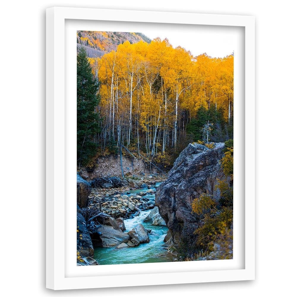 Glezna baltā rāmī - Stream In The Forest Home Trends DECO